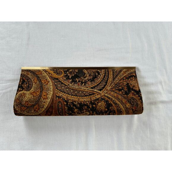 Chinese Laundry Clutch, Medium Size Handbag, Brown, Gold, Glitter, Velvety - Picture 1 of 9